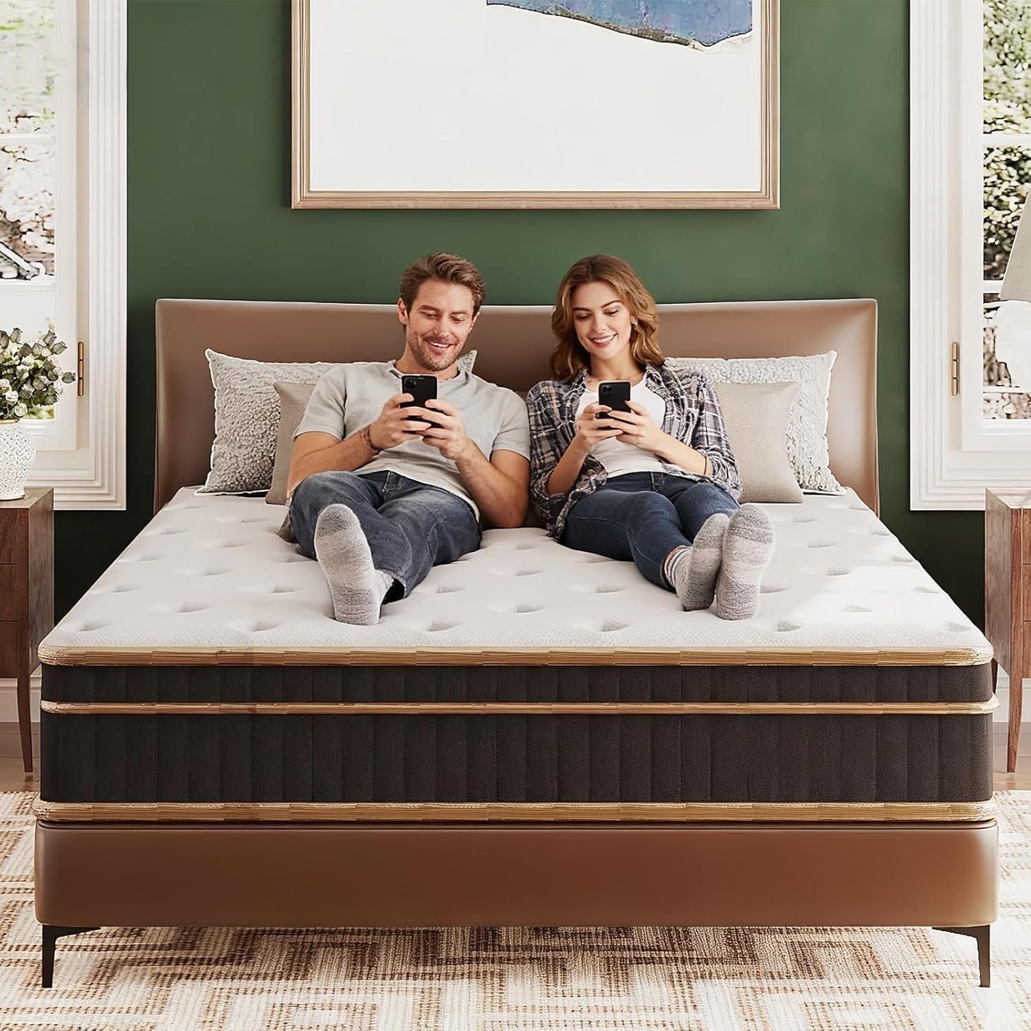 imageVINGLI 12 Inch King Hybrid Memory Foam Mattress in a BoxIndividually Wrapped Coils Pocket Spring for Motion IsolationPressure Relief Strong Edge SupportMedium FirmFiberglassFreeCertiPURUSBlack