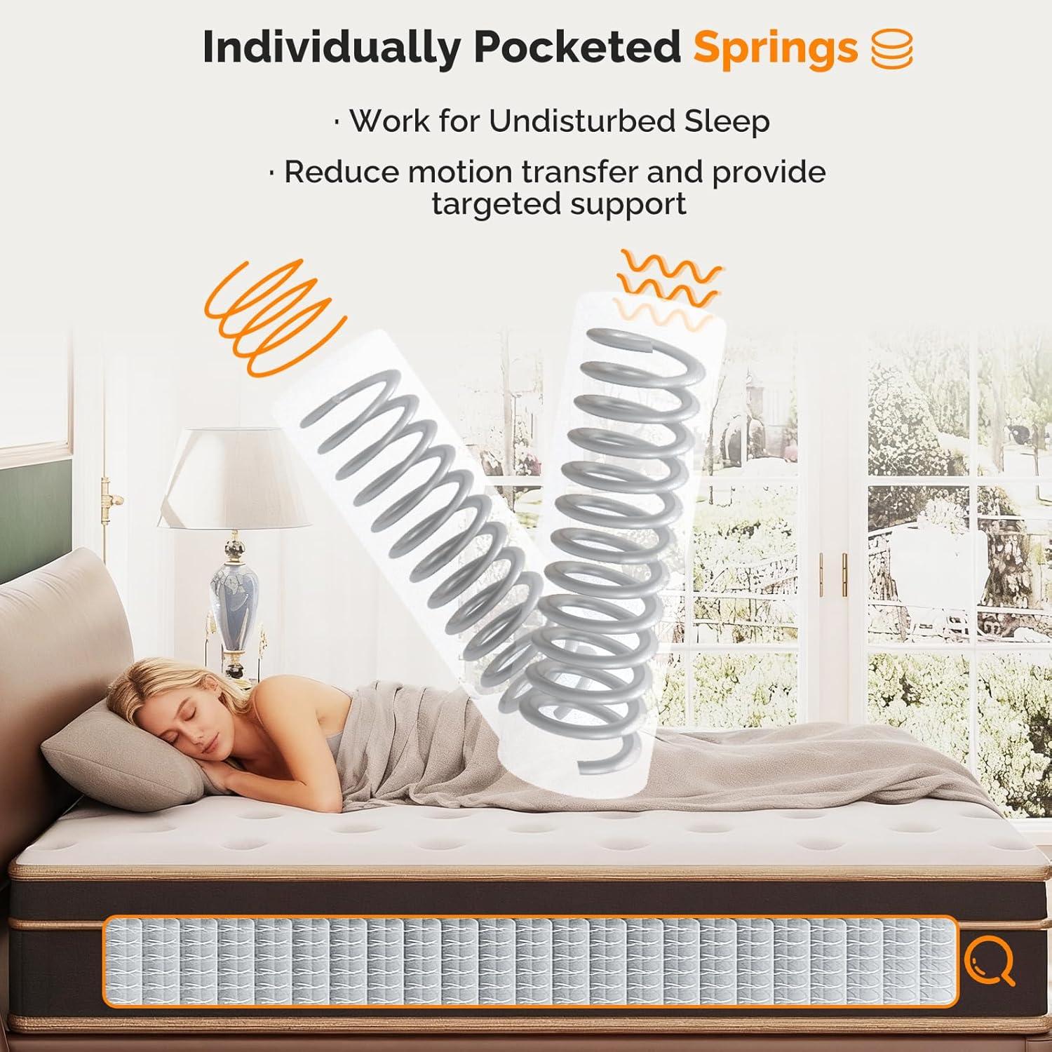 imageVINGLI 12 Inch Twin Mattress Set of 2 for Kids Hybrid Memory Foam in a Box Individually Wrapped Coils Pocket Innerspring for Motion Isolation and Pressure ReliefFiberglassFreeMedium Firm