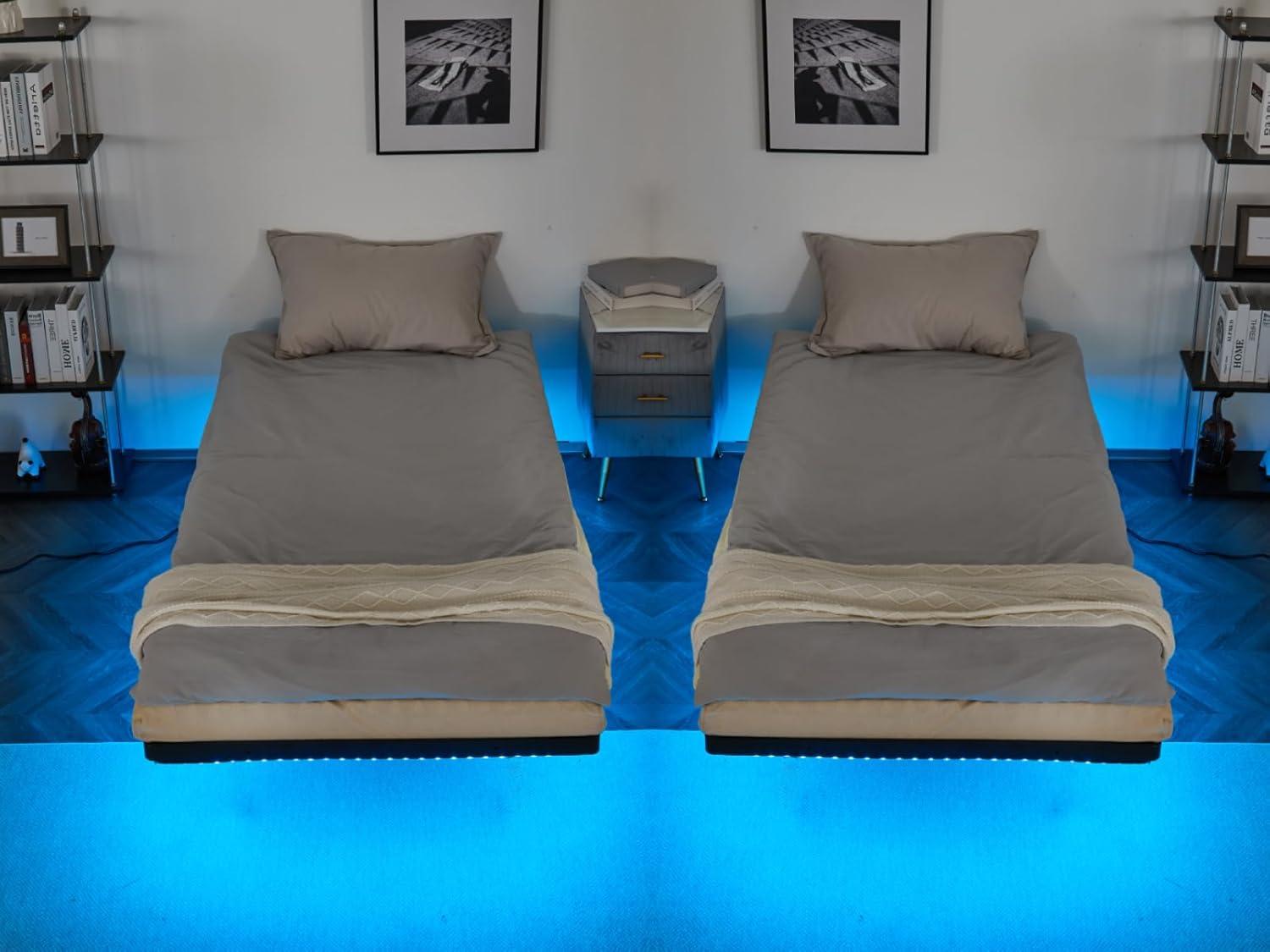 imageVINGLI 14 Inches Twin Bed Frames Set of 2 with Charging StationLED Lights Heavy Duty Single Panel Platform Bed Mattress Foundation Replacement Easy AssemlyBlackLed Black