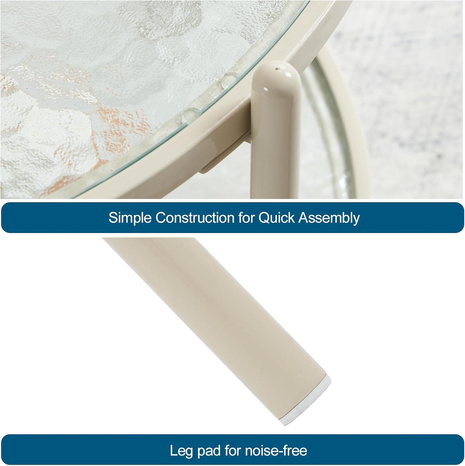 imageVINGLI 256quot Small Light Bright Green Round Coffee Table WaterWave Glass Circle Clear Center Coffee Table with 2Tier Modern Storage Design for Living Room Bedroom Meeting Room Balcony PatioWaterwavebeige