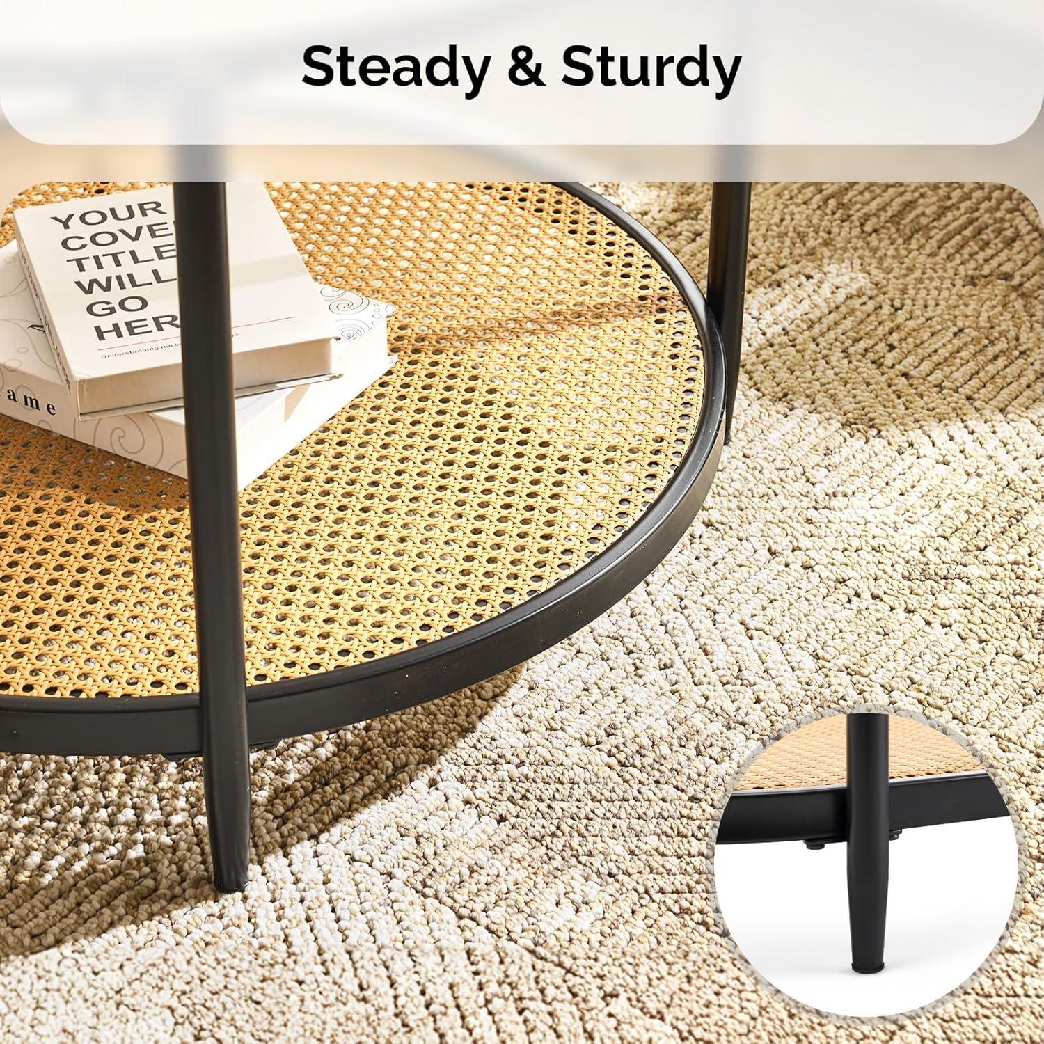 imageVINGLI 256quot Small Light Bright Green Round Coffee Table WaterWave Glass Circle Clear Center Coffee Table with 2Tier Modern Storage Design for Living Room Bedroom Meeting Room Balcony PatioWaterwaveround Rattan Black