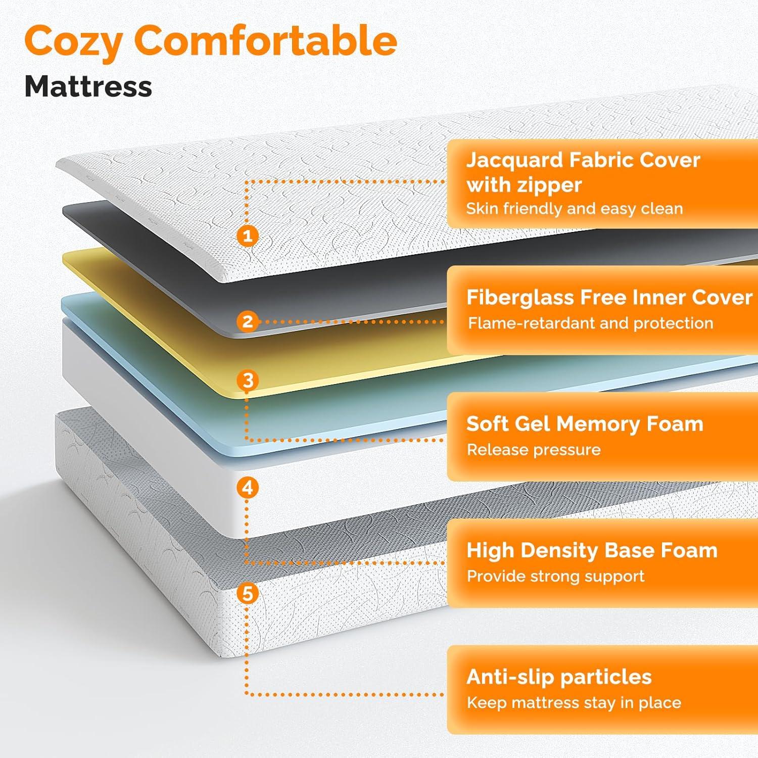 imageVINGLI 6 Inch Twin Mattress for Kids Bunk Bed Memory Foam Mattress in a BoxPressure Relief Removable CoverMedium FirmFiberglassFree ConstructionCertiPURUS1