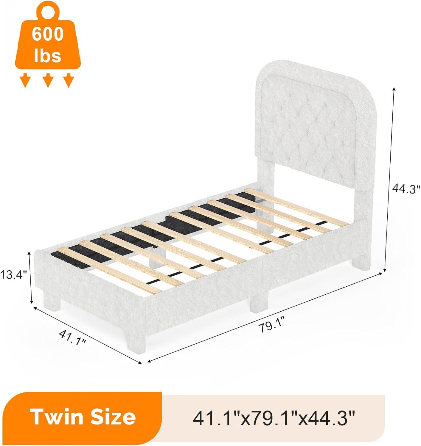 imageVINGLI Cloud Queen Bed Frame with Boucle HeadboardCozy Soft Platform Bed with Wooden Slats Cute Fabric Headboard Cream Modern StyleNoise FreeRounded CornersPinkWhite