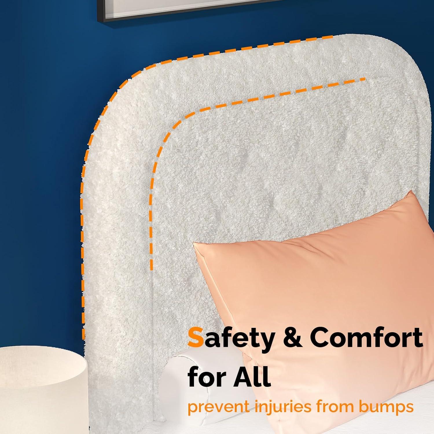 imageVINGLI Cloud Queen Bed Frame with Boucle HeadboardCozy Soft Platform Bed with Wooden Slats Cute Fabric Headboard Cream Modern StyleNoise FreeRounded CornersPinkWhite