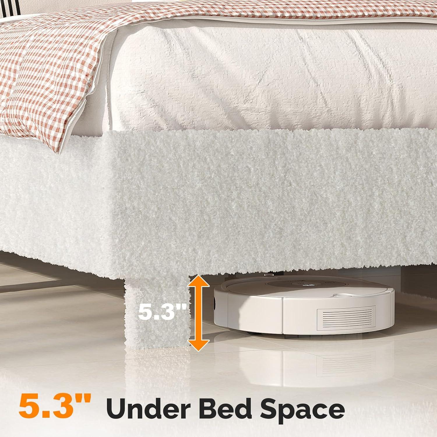 imageVINGLI Cloud Queen Bed Frame with Boucle HeadboardCozy Soft Platform Bed with Wooden Slats Cute Fabric Headboard Cream Modern StyleNoise FreeRounded CornersPinkWhite