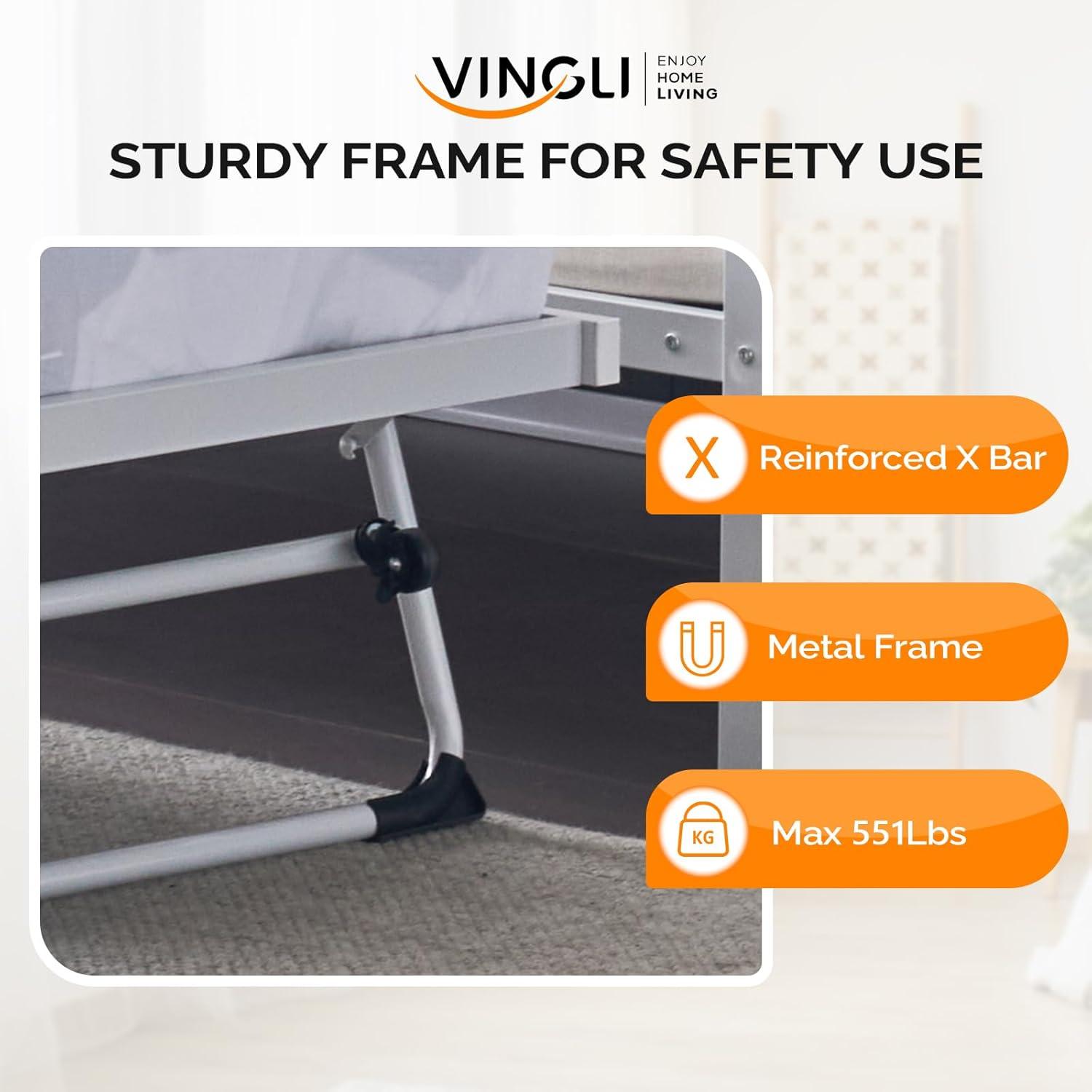 imageVINGLI Daybed with Trundle Bed Twin Metal Trundle Day Bed Frame with Pop Up TrundleSofa Platform Bed with LED Lights and Charging StationPull Out Bed with Sturdy Steel Slats Support WhiteWhite