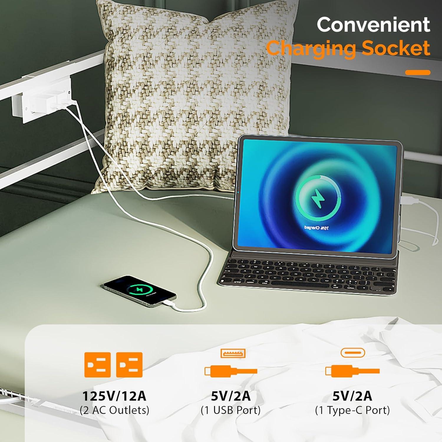 imageVINGLI Daybed with Trundle Bed Twin Metal Trundle Day Bed Frame with Pop Up TrundleSofa Platform Bed with LED Lights and Charging StationPull Out Bed with Sturdy Steel Slats Support WhiteWhite