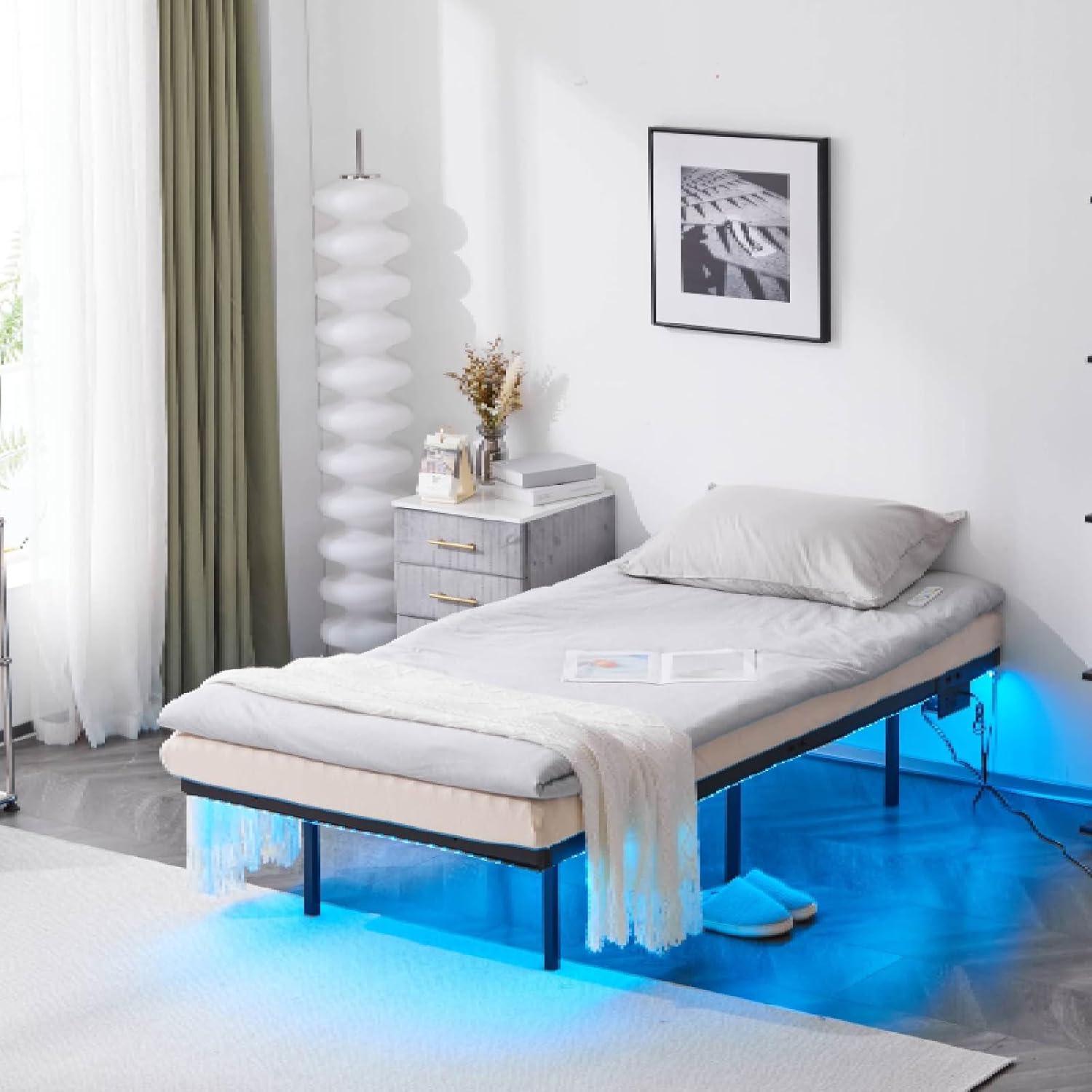 imageVINGLI Full Size Bed Frame with USB Charging StationLED Lights 14 Platform Bed Frame Full Size Heavy Duty Metal Bed No Box Spring NeededBlackBlack