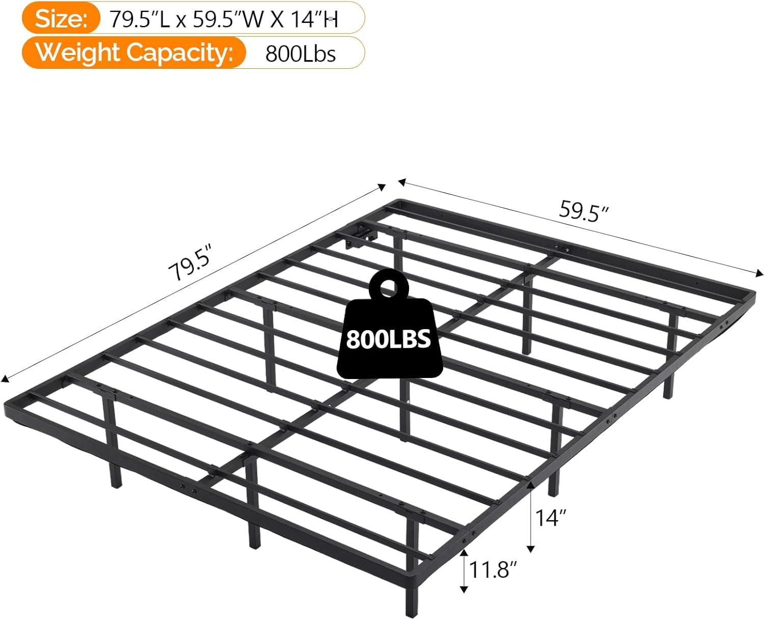 imageVINGLI Full Size Bed Frame with USB Charging StationLED Lights 14 Platform Bed Frame Full Size Heavy Duty Metal Bed No Box Spring NeededBlackBlack