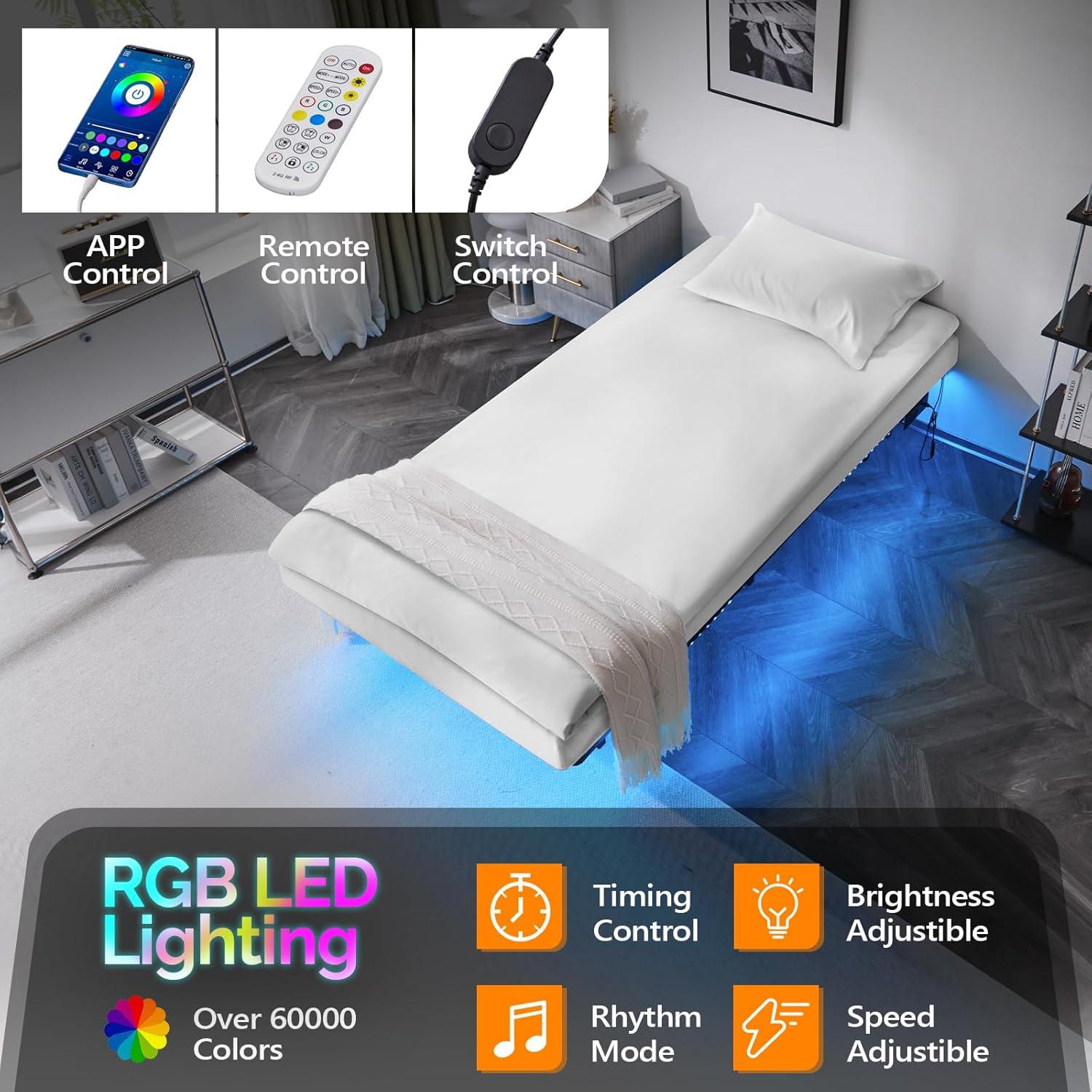 imageVINGLI Full Size Bed Frame with USB Charging StationLED Lights 14 Platform Bed Frame Full Size Heavy Duty Metal Bed No Box Spring NeededBlackBlack