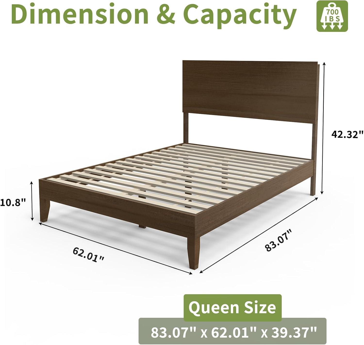 imageVINGLI Solid Wood King Bed Frame with Headboard Shelf and Charging StationRetroModern Platform Panel BedVintage MidCentury Style for Bedroom or Guest Room Walnut BrownWalnut Brown