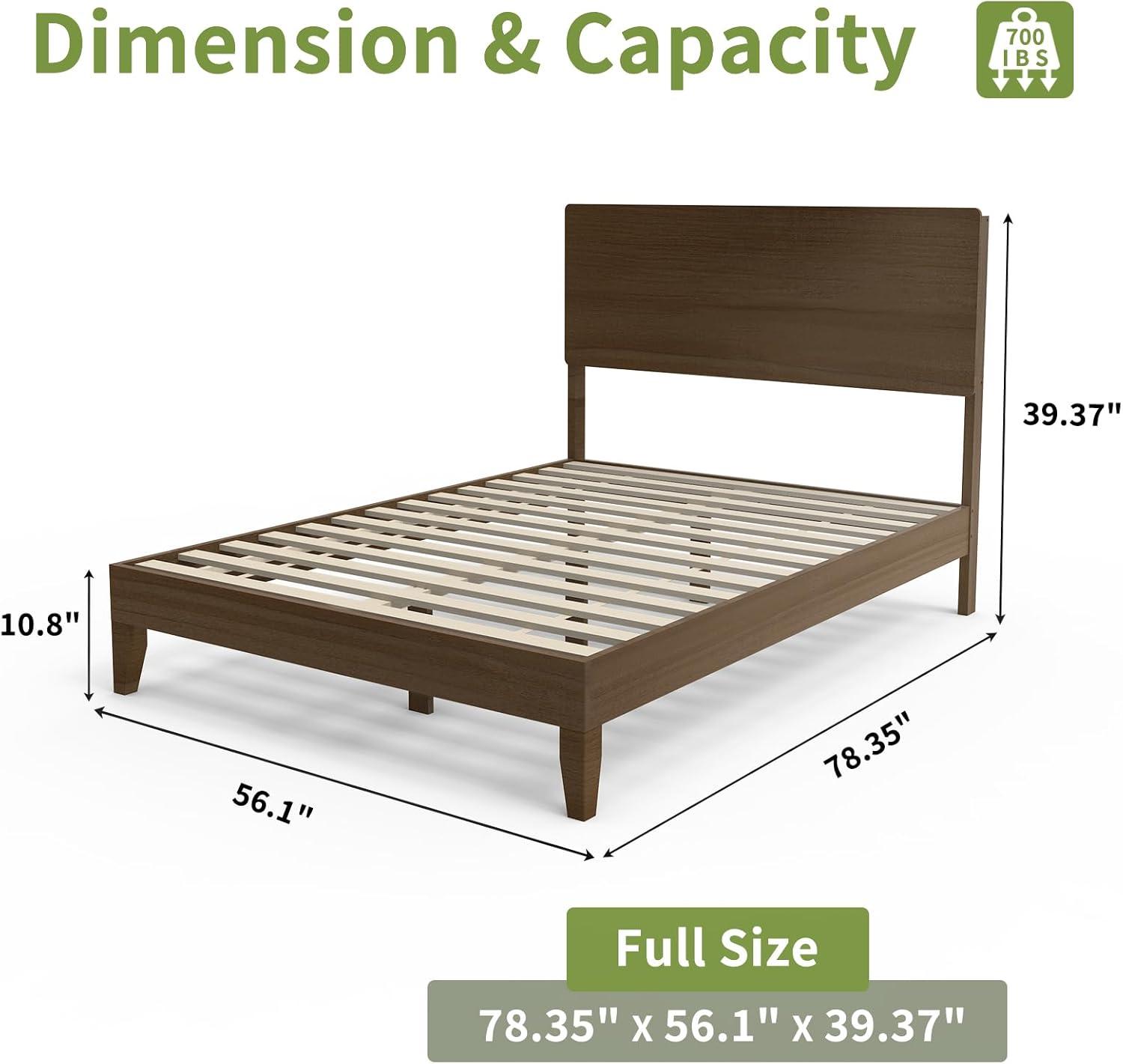 imageVINGLI Solid Wood King Bed Frame with Headboard Shelf and Charging StationRetroModern Platform Panel BedVintage MidCentury Style for Bedroom or Guest Room Walnut BrownWalnut Brown