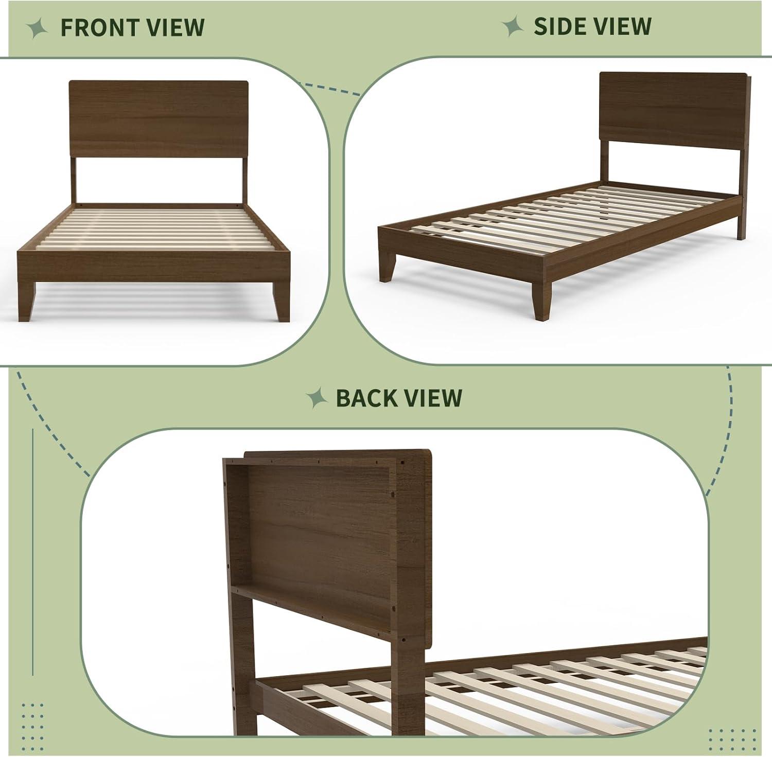imageVINGLI Solid Wood King Bed Frame with Headboard Shelf and Charging StationRetroModern Platform Panel BedVintage MidCentury Style for Bedroom or Guest Room Walnut BrownWalnut Brown