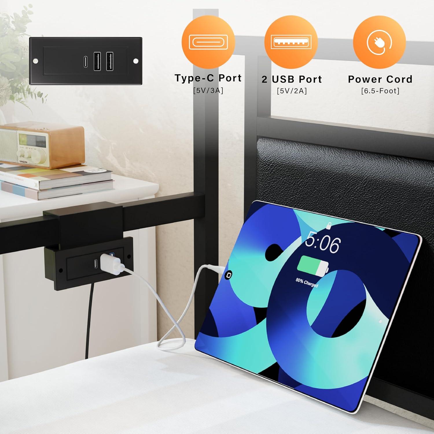 imageVINGLI Twin Daybed with Trundle Bed Sofa DayBed with LED Light ampamp Charing Station Upholstered Bed Frame with Storage Headboard and Heavy Duty Metal Slats for Living Room Bedroom Guest Room GrayBlackleather