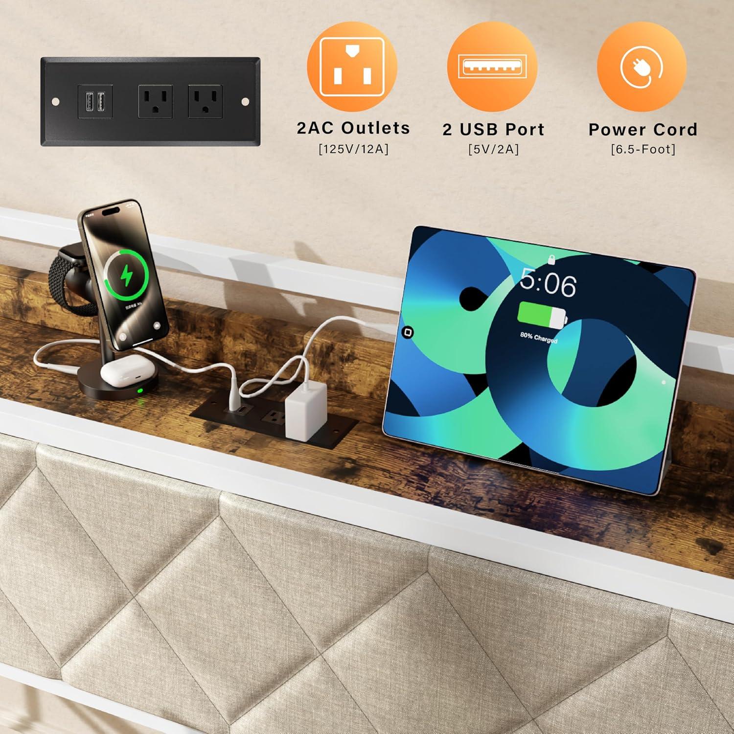 imageVINGLI Twin Daybed with Trundle Bed Sofa DayBed with LED Light ampamp Charing Station Upholstered Bed Frame with Storage Headboard and Heavy Duty Metal Slats for Living Room Bedroom Guest Room GrayWhite  Colorful Led