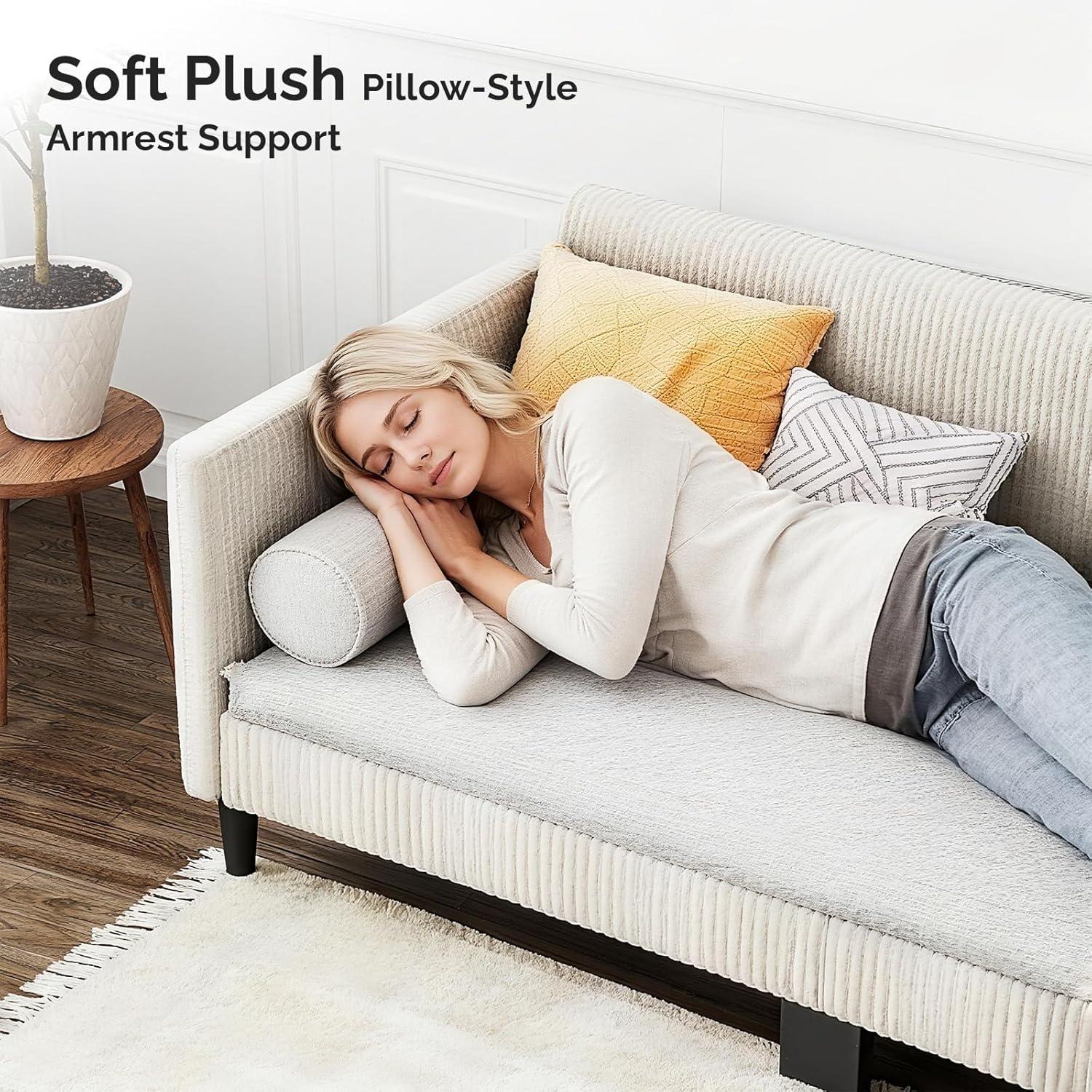 imageVINGLI Twin Size Daybed with 2 Storage Drawers and Pockets Chenille Fabric with Diamond Buttons Upholstered Comfy Sleeper Couch Sofa Bed for Living Room Movie Room Bedroom GrayCorduroy Beige White