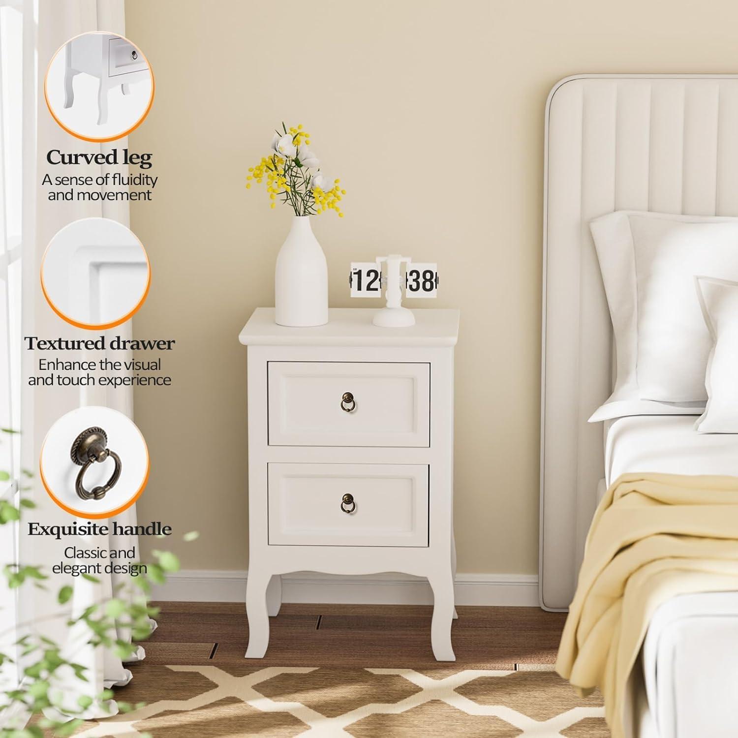 imageVINGLI White Nightstands Set of 2 ToolFree Setup Nightstand 2 Drawer Night Stands for Bedrooms Easy ampamp Quick Install Small Bedside Tables Girls Nightstand Side Table End Table for Small SpacesWhite