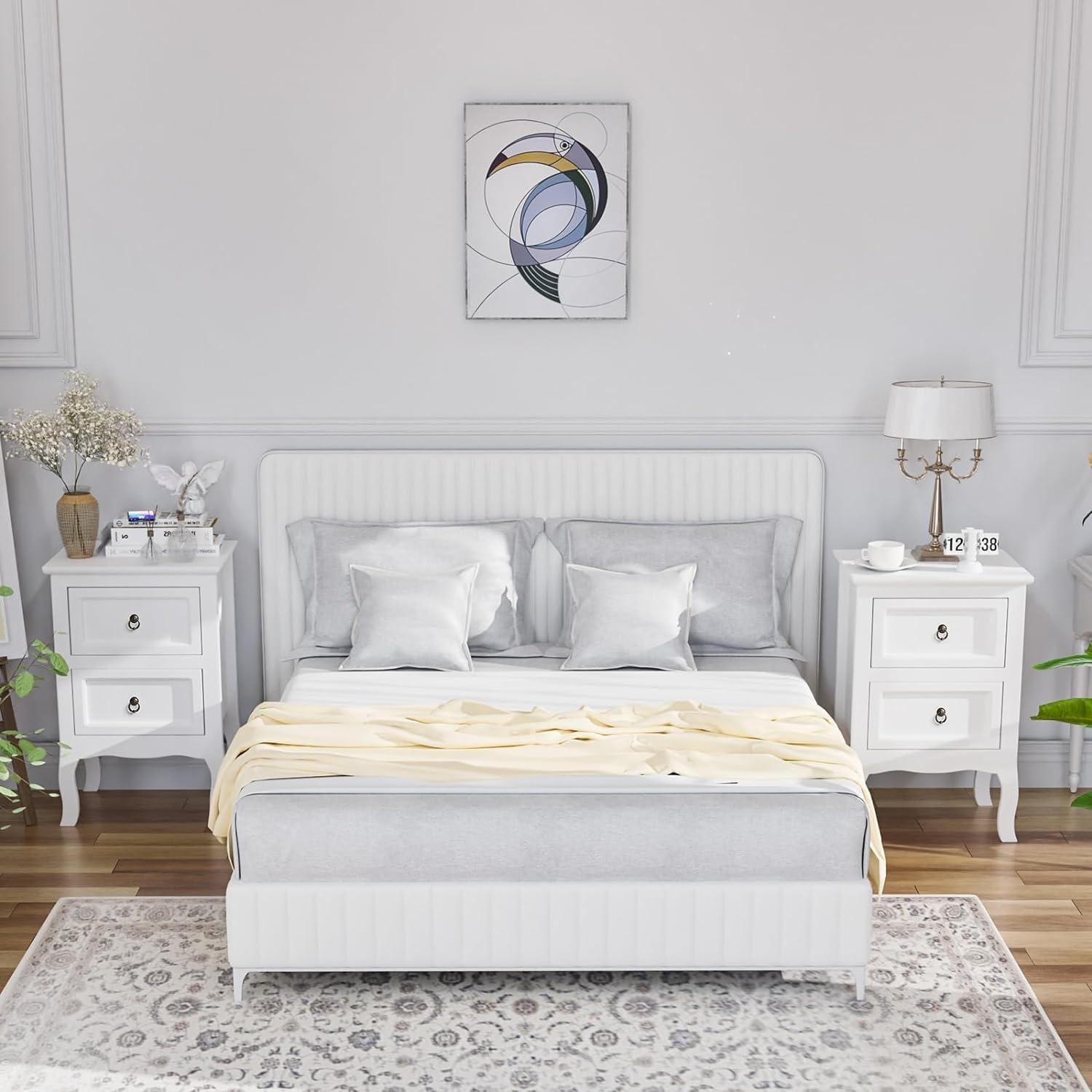 imageVINGLI White Nightstands Set of 2 ToolFree Setup Nightstand 2 Drawer Night Stands for Bedrooms Easy ampamp Quick Install Small Bedside Tables Girls Nightstand Side Table End Table for Small SpacesWhite