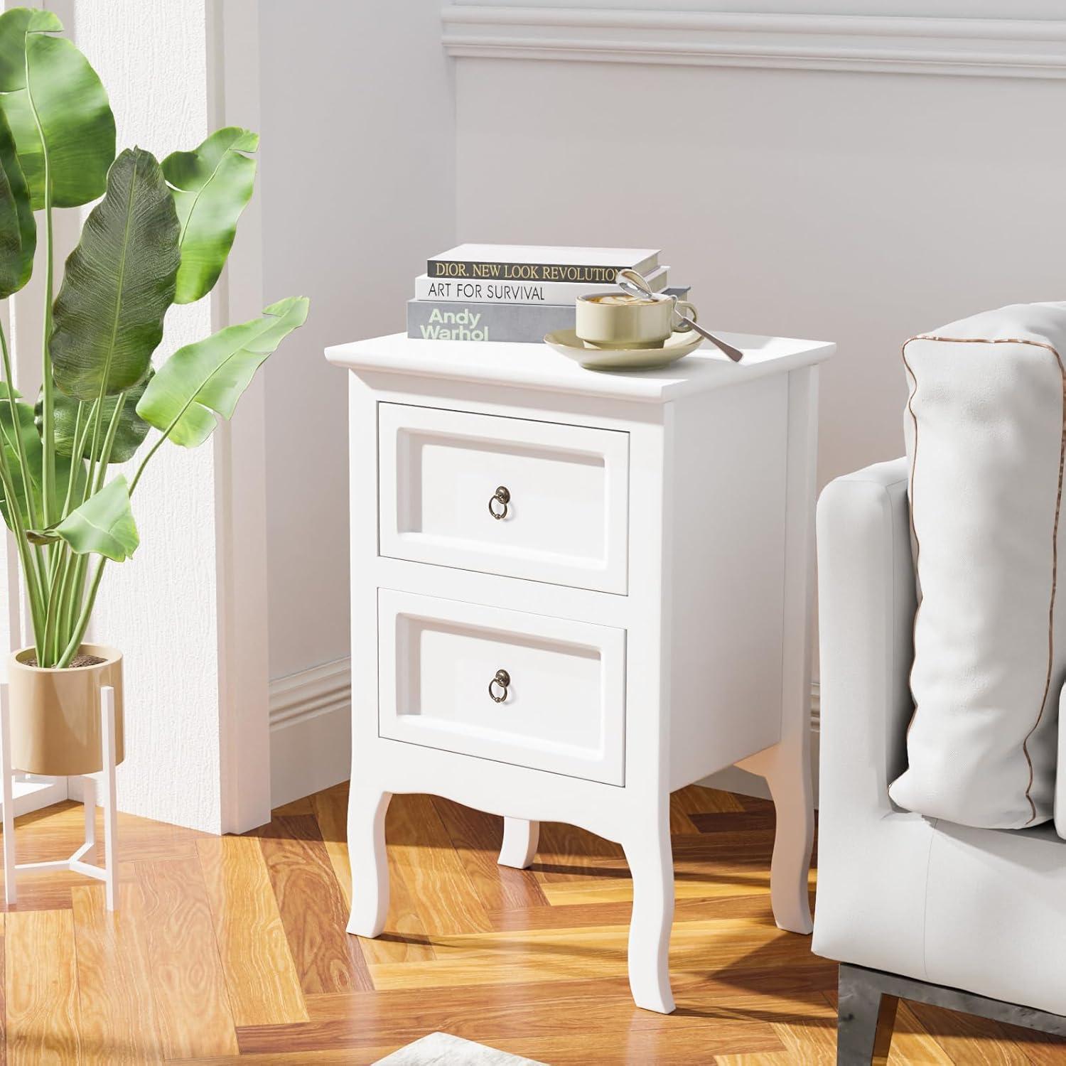 imageVINGLI White Nightstands Set of 2 ToolFree Setup Nightstand 2 Drawer Night Stands for Bedrooms Easy ampamp Quick Install Small Bedside Tables Girls Nightstand Side Table End Table for Small SpacesWhite