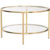 imageVINGLI 256quot Small Light Bright Green Round Coffee Table WaterWave Glass Circle Clear Center Coffee Table with 2Tier Modern Storage Design for Living Room Bedroom Meeting Room Balcony PatioClearchampagne Gold
