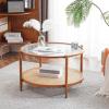imageVINGLI 256quot Small Light Bright Green Round Coffee Table WaterWave Glass Circle Clear Center Coffee Table with 2Tier Modern Storage Design for Living Room Bedroom Meeting Room Balcony PatioWaterwaveround Rattan Walnut