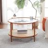imageVINGLI 256quot Small Light Bright Green Round Coffee Table WaterWave Glass Circle Clear Center Coffee Table with 2Tier Modern Storage Design for Living Room Bedroom Meeting Room Balcony PatioWaterwaveround Rattan Walnut