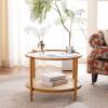 imageVINGLI 256quot Small Light Bright Green Round Coffee Table WaterWave Glass Circle Clear Center Coffee Table with 2Tier Modern Storage Design for Living Room Bedroom Meeting Room Balcony PatioWaterwaveround Rattan Walnut