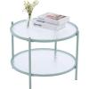 imageVINGLI 256quot Small Light Bright Green Round Coffee Table WaterWave Glass Circle Clear Center Coffee Table with 2Tier Modern Storage Design for Living Room Bedroom Meeting Room Balcony PatioWaterwavelight Green