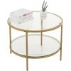 imageVINGLI 256quot Small Light Bright Green Round Coffee Table WaterWave Glass Circle Clear Center Coffee Table with 2Tier Modern Storage Design for Living Room Bedroom Meeting Room Balcony PatioClearchampagne Gold