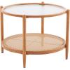 imageVINGLI 256quot Small Light Bright Green Round Coffee Table WaterWave Glass Circle Clear Center Coffee Table with 2Tier Modern Storage Design for Living Room Bedroom Meeting Room Balcony PatioWaterwaveround Rattan Walnut