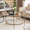 imageVINGLI 256quot Small Light Bright Green Round Coffee Table WaterWave Glass Circle Clear Center Coffee Table with 2Tier Modern Storage Design for Living Room Bedroom Meeting Room Balcony PatioClearmatte Gold
