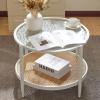 imageVINGLI 256quot Small Light Bright Green Round Coffee Table WaterWave Glass Circle Clear Center Coffee Table with 2Tier Modern Storage Design for Living Room Bedroom Meeting Room Balcony PatioWaterwaveround Rattan White