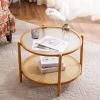 imageVINGLI 256quot Small Light Bright Green Round Coffee Table WaterWave Glass Circle Clear Center Coffee Table with 2Tier Modern Storage Design for Living Room Bedroom Meeting Room Balcony PatioWaterwaveround Rattan Walnut