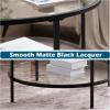 imageVINGLI 256quot Small Light Bright Green Round Coffee Table WaterWave Glass Circle Clear Center Coffee Table with 2Tier Modern Storage Design for Living Room Bedroom Meeting Room Balcony PatioClearmatte Black