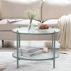 imageVINGLI 256quot Small Light Bright Green Round Coffee Table WaterWave Glass Circle Clear Center Coffee Table with 2Tier Modern Storage Design for Living Room Bedroom Meeting Room Balcony PatioWaterwavelight Green