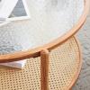 imageVINGLI 256quot Small Light Bright Green Round Coffee Table WaterWave Glass Circle Clear Center Coffee Table with 2Tier Modern Storage Design for Living Room Bedroom Meeting Room Balcony PatioWaterwaveround Rattan Walnut