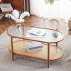 imageVINGLI 256quot Small Light Bright Green Round Coffee Table WaterWave Glass Circle Clear Center Coffee Table with 2Tier Modern Storage Design for Living Room Bedroom Meeting Room Balcony PatioWaterwaveoval Rattan Walnut