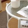 imageVINGLI 256quot Small Light Bright Green Round Coffee Table WaterWave Glass Circle Clear Center Coffee Table with 2Tier Modern Storage Design for Living Room Bedroom Meeting Room Balcony PatioWaterwaveround Rattan White
