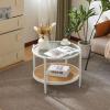imageVINGLI 256quot Small Light Bright Green Round Coffee Table WaterWave Glass Circle Clear Center Coffee Table with 2Tier Modern Storage Design for Living Room Bedroom Meeting Room Balcony PatioWaterwaveround Rattan White
