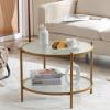 imageVINGLI 256quot Small Light Bright Green Round Coffee Table WaterWave Glass Circle Clear Center Coffee Table with 2Tier Modern Storage Design for Living Room Bedroom Meeting Room Balcony PatioWaterwavematte Gold