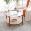 imageVINGLI 256quot Small Light Bright Green Round Coffee Table WaterWave Glass Circle Clear Center Coffee Table with 2Tier Modern Storage Design for Living Room Bedroom Meeting Room Balcony PatioWaterwaveround Rattan Walnut
