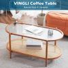 imageVINGLI 256quot Small Light Bright Green Round Coffee Table WaterWave Glass Circle Clear Center Coffee Table with 2Tier Modern Storage Design for Living Room Bedroom Meeting Room Balcony PatioWaterwaveoval Rattan Walnut