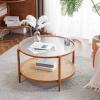 imageVINGLI 256quot Small Light Bright Green Round Coffee Table WaterWave Glass Circle Clear Center Coffee Table with 2Tier Modern Storage Design for Living Room Bedroom Meeting Room Balcony PatioWaterwaveround Rattan Walnut