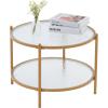 imageVINGLI 256quot Small Light Bright Green Round Coffee Table WaterWave Glass Circle Clear Center Coffee Table with 2Tier Modern Storage Design for Living Room Bedroom Meeting Room Balcony PatioWaterwavematte Gold