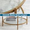 imageVINGLI 256quot Small Light Bright Green Round Coffee Table WaterWave Glass Circle Clear Center Coffee Table with 2Tier Modern Storage Design for Living Room Bedroom Meeting Room Balcony PatioWaterwavematte Gold