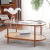imageVINGLI 256quot Small Light Bright Green Round Coffee Table WaterWave Glass Circle Clear Center Coffee Table with 2Tier Modern Storage Design for Living Room Bedroom Meeting Room Balcony PatioWaterwaveoval Rattan Walnut