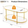 imageVINGLI 256quot Small Light Bright Green Round Coffee Table WaterWave Glass Circle Clear Center Coffee Table with 2Tier Modern Storage Design for Living Room Bedroom Meeting Room Balcony PatioClearoval Bright Gold