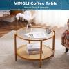 imageVINGLI 256quot Small Light Bright Green Round Coffee Table WaterWave Glass Circle Clear Center Coffee Table with 2Tier Modern Storage Design for Living Room Bedroom Meeting Room Balcony PatioWaterwaveround Rattan Walnut