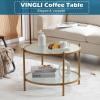 imageVINGLI 256quot Small Light Bright Green Round Coffee Table WaterWave Glass Circle Clear Center Coffee Table with 2Tier Modern Storage Design for Living Room Bedroom Meeting Room Balcony PatioWaterwavematte Gold