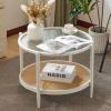 imageVINGLI 256quot Small Light Bright Green Round Coffee Table WaterWave Glass Circle Clear Center Coffee Table with 2Tier Modern Storage Design for Living Room Bedroom Meeting Room Balcony PatioWaterwaveround Rattan White
